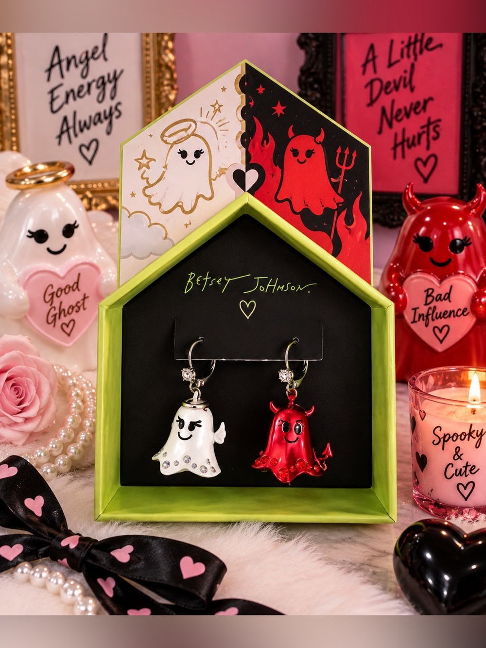 Authentic Betsey Johnson Angel & Devil Ghost Halloween Dangle Earrings NIB ❤️👻🎃